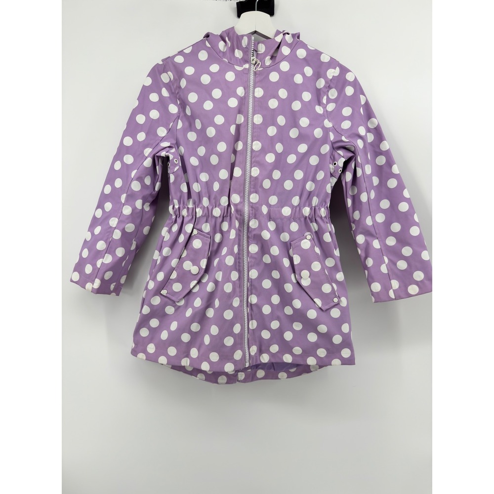 Urban Republic Girls Purple Polka Dot Hooded Raincoat Jacket Size M 10/12